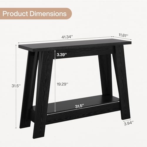 Tribesigns 41.3" Farmhouse Console Table, 2-Tier Wooden Entryway Table with Storage, Rustic Narrow Behind Couch for Living Room, Hallway, Foyer,Natural - color: Black