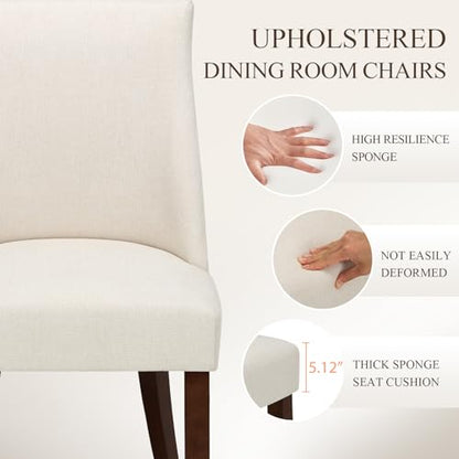 Upholstered Dining Chairs Set of 6, Mid Century Modern Kitchen Chairs with Back, Farmhouse Fabric Side Dining Room Chairs with Wood Legs for Dining Room Restaurant, Beige - color: Beige, size: Set of 6