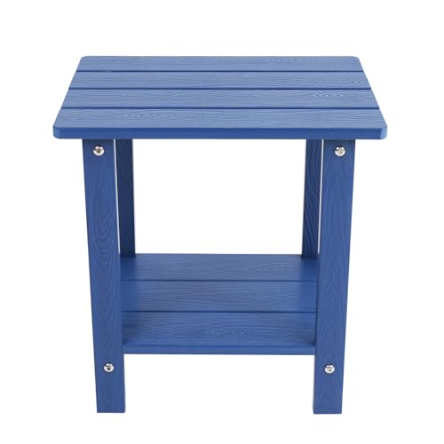 Small Leisure Line Side Table, 2-Tier Adirondack Side Table Outdoor with Open Shelf, 16 in Wooden Deck Table for Patio Porch Pool, 200 Lbs Capacity, Easy Assembly (Dark Blue) - color: Dark Blue