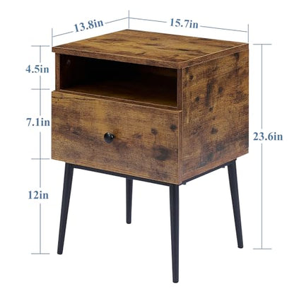 VECELO Modern Nightstands Set of 2,Square End Side Table with Drawer and Storage Space for Bedroom and Living Room - color: Antique Brown(set of 2)