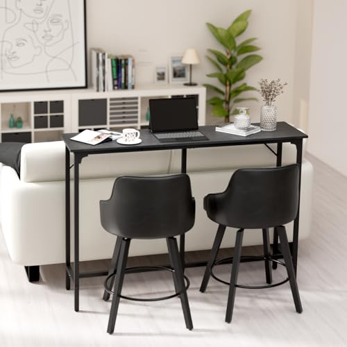 VINGLI 55 Inch Bar Table, Rectangular Counter Height Home Pub Table, Black | High Top, Multi-Scene Use for Kitchen Dining Living Room Sofa Entryway, Wooden Tabletop & Metal Base, Easy to Install - color: Black, size: 55"L