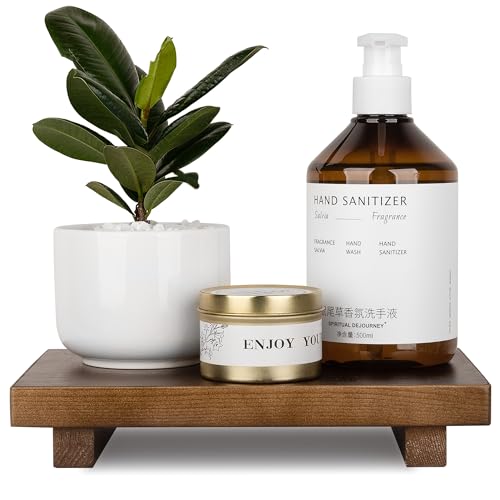 Bathroom Counter Organizer Wood Pedestal Stand Farmhouse Decorative Tray Soap Holder for Kitchen Decor, 9" x 6" - Walnut - color: Walnut, size: 9" x 6" x 1.6"