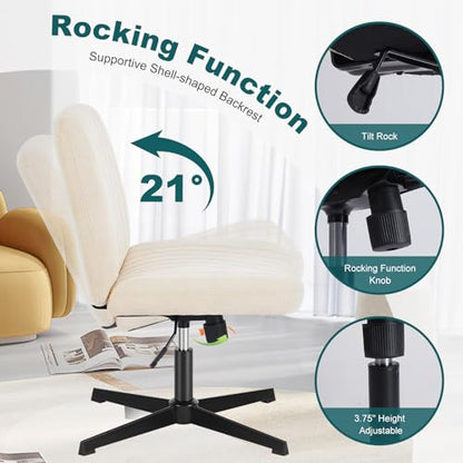 OLIXIS Criss Cross Chair, Vanity Chair, Home Office Desk | Armless Wide Seat, Height Adjustable Swivel, Comfy Fabric, Bedroom Student Study Room, Beige No Wheel - color: Beige No Wheel