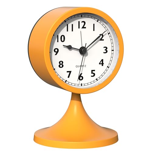 AYRELY® 3" Cute Analog Alarm Clock,Small Retro Table Clock Battery Operated,Slient Metal Desk Clock with Light for Living Room Decor,Bedroom,Bedside,Shelf (Orange) - color: Orange