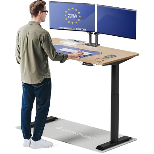 Desktronic HomeOne Standing Desk 54x28 — Ergonomic Sit Stand Home Office Desk, Made in Europe, Electric Dual Motor Height Adjustable, USB & USB-C Charging, Wobble-Free, Touchscreen, 3 Memory Presets - color: Black + Bamboo, size: 54 x 28 in