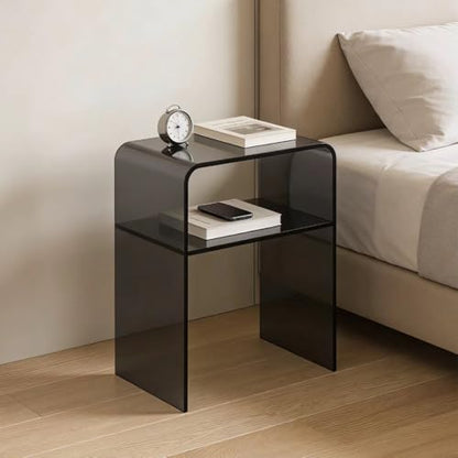 Acrylic 2-Tier End Table – 23.6”H Modern Nightstand with Shelf, Sturdy Bedside Storage for Bedroom, Living Room, Home Office, No Assembly Required (Smoky Gray) - size: Smoky Gray