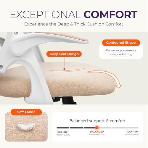 NEO CHAIR Office Desk Gaming Ergonomic Computer Chair with Lumbar Back Support Adjustable Height Swivel Rolling Wheels Flip-up Arms Mesh Chair for Home Vanity (Beige) - color: Beige