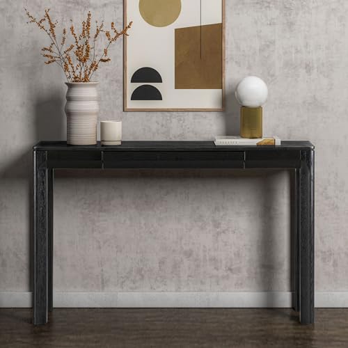 NTC Flow 47-Inch Console Table, Modern Solid Wood Entryway Table with Hidden Drawer, Waterproof & Heat Resistant, Narrow Table for Hallway, Living Room & Foyer, Burnt Black - color: Burnt Black, size: 47 Inch, style: Console