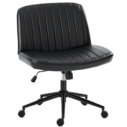 OLIXIS Criss Cross Chair with Wheels, Vanity Chair, Home Office Desk | Wide Seat Armless, Faux Leather, Height Adjustable Swivel Rolling, Home Computer Task Seating for Bedroom Study, Black PU - color: Black Pu