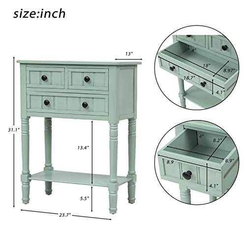 Knocbel Slim Antique Entry Console Table with Drawers & Bottom Open Shelf, Solid Wood Sofa Couch Table for Entryway Hallway Living Room (Mint Green) - color: Mint Green