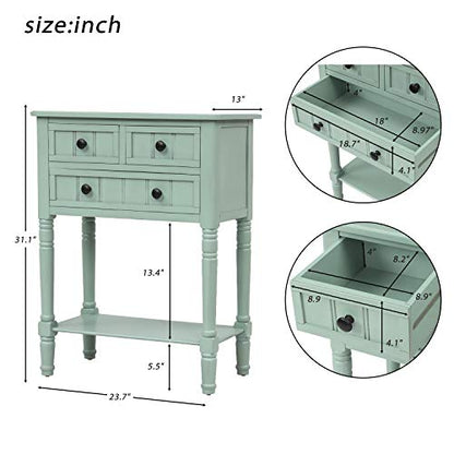 Knocbel Slim Antique Entry Console Table with Drawers & Bottom Open Shelf, Solid Wood Sofa Couch Table for Entryway Hallway Living Room (Mint Green) - color: Mint Green