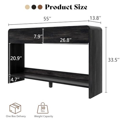AMERLIFE 55" Modern Entryway Console Table with 2 Storage Drawers | Open Bottom Shelf, Wood Grain Finish, Rounded Edges, Long Sofa Table, Behind Couch, Hallway, Foyer, Living Room, Black - color: Black - Flat Panel, size: 55"