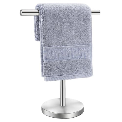 T-Shape Bath Hand Towel Holder Standing, Silver, 1 Pack | Weighted Stainless Steel Base Helps Prevent Tipping While The Open T-Shape Keeps Towels Dry on Bathroom Countertops - color: Silver-1 Pack