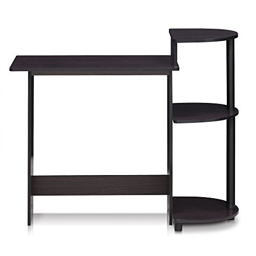 Furinno Compact 29-Inch Brown Computer Desk, Office Desk with 3 Side Shelves, Rectangular Home Office Desk, Gaming Desk for Home Office, Bedroom, Study Room, Dark Mocha - color: Dark Mocha, size: 28.5-in with 3 Rounded Shelves