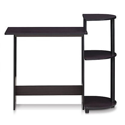 Furinno Compact 29-Inch Brown Computer Desk, Office Desk with 3 Side Shelves, Rectangular Home Office Desk, Gaming Desk for Home Office, Bedroom, Study Room, Dark Mocha - color: Dark Mocha, size: 28.5-in with 3 Rounded Shelves