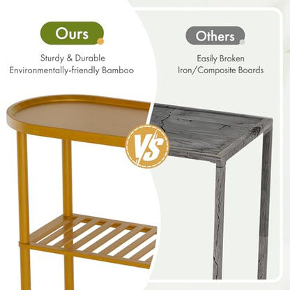 Small Entryway Table Bamboo, Narrow Hallway Table 2-tier, Slim Console Table with Anti-fall Edge, Sofa Side Table 5min Assembly, Small TV Stand, Plant Stand, Walnut, 30.7"L x 11.8"W x 29.7"H - color: Walnut, size: 30.7"L x 11.8"W x 29.7"H