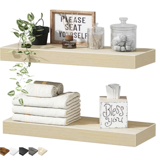 QEEIG Bathroom Floating Shelves for Wall - 15.7" Wall Mounted Shelf Over Toilet Farmhouse Home Decor Display Bookshelf Small 15.7 x 6.7 inch Set of 2, Natural (008-40N) - color: E. Natural, size: 15.7"