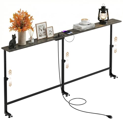 Faesun 70.9 Inch Behind Couch Table, 24"-32" Adjustable Height Range, Behind The Couch Table with Outlet, Adjustable Console Table, Narrow Long Sofa Table, for Living Room, Gray - color: Grey, size: 70.9"w x 5.9"d (C-shaped)