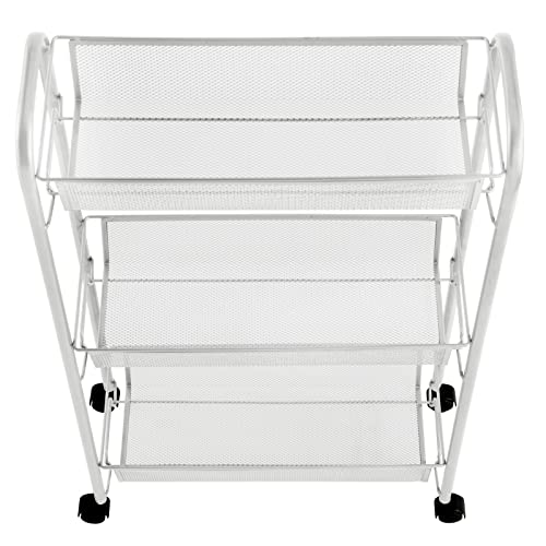mDesign Steel Rolling Utility Cart Storage Organizer Trolley with 3 Basket Shelves for Laundry Room, Mudroom, Garage, Bathroom Organization - Holds Detergents, Hand Soap - Biro Collection, Light Gray