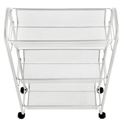 mDesign Steel Rolling Utility Cart Storage Organizer Trolley with 3 Basket Shelves for Laundry Room, Mudroom, Garage, Bathroom Organization - Holds Detergents, Hand Soap - Biro Collection, Light Gray