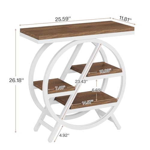 Tribesigns End Table for Living Room, 3-Tier Narrow Side Table with Storage, Wood Sofa Side Table with Geometric Metal Frame, Industrial Nightstand and Bedside Table for Bedroom (Light Brown+White) - color: Light Brown&white