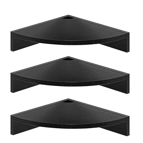 Fun Memories Corner Shelf Wall Mount, Wood Floating Corner Shelves, Corner Wall Shelf for Bedroom, Bathroom, Kitchen, Living Room (Black, 3 Pack) - color: Black - Set of 3