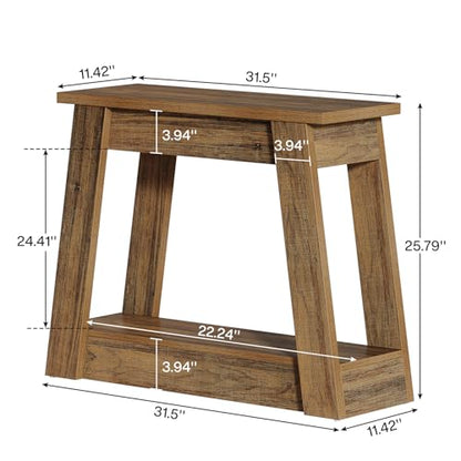 Tribesigns Wood End Table, Small Side Table with 2 Storage Shelves, Rustic Accent Narrow Nightstand for Living Room, Bedroom (2, Rustic Brown) - color: Rustic Brown
