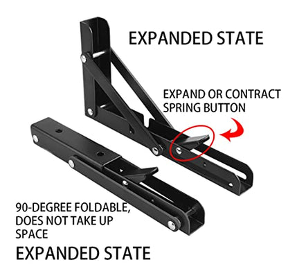 Black Folding Shelf Brackets Max. Load 220 lb, Heavy Duty DIY Wall Mounted Shelf Bracket Space Saving for Table Work Bench (6 INCH-2PCS) - size: 6 INCH-2PCS