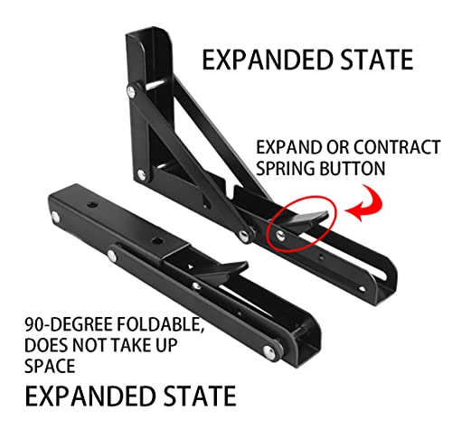 Black Folding Shelf Brackets Max. Load 220 lb, Heavy Duty DIY Wall Mounted Shelf Bracket Space Saving for Table Work Bench (8 INCH-4PCS) - size: 8 INCH-4PCS