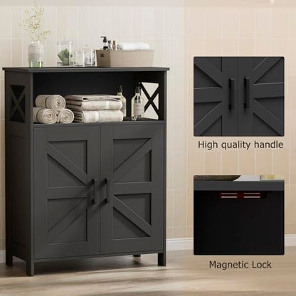 Homhedy Farmhouse Bathroom Storage Cabinet with 2 Doors, Toilet Paper Cabinet with Adjustable Shelf, Small Bathroom Cabinet for Kitchen/Laundry/Living Room, 11.8 x 23.6 x 31.5 Inches, Black - color: Black