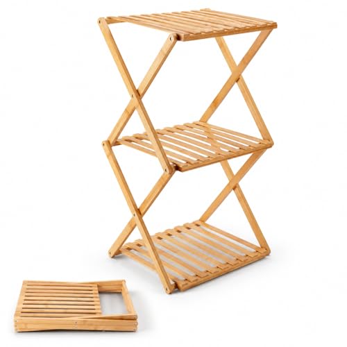 3-Tier Bamboo Folding Shelf, Multi-Purpose Storage Rack for Shoes, Plants, Camping Gear, Entryway, Closet, Bedroom, Hallway & Outdoor Use, Space-Saving Foldable Organizer - color: Natural