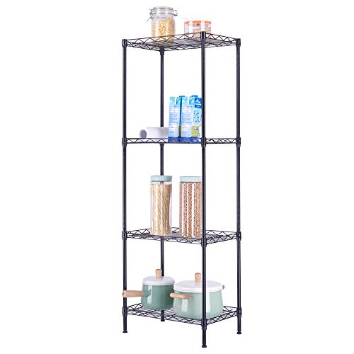 FOXHOLE 4-Tier Wire Shelving Unit Black Metal Storage Rack 17.72" W x 11.81" D x 49.61" H - size: 17.72" W x 11.81" D x 49.61" H