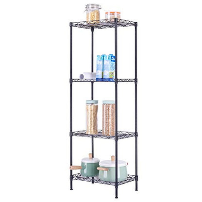 FOXHOLE 4-Tier Wire Shelving Unit Black Metal Storage Rack 17.72" W x 11.81" D x 49.61" H - size: 17.72" W x 11.81" D x 49.61" H