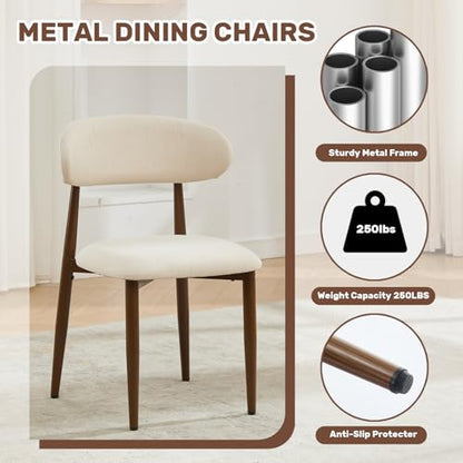 UVV Dining Chairs Set of 4, Metal Kitchen Chairs with Modern Fabric Upholstered for Dining Room, Beige - color: Beige Seat / Walnut-grain Metal Legs