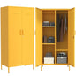 Industrial 67" Yellow Lockable Metal 2-Door Storage Cabinet, Multi-Purpose Wardrobe with Hanging Rod & Adjustable Shelves, Heavy Duty for Bedroom, Garage, Home Office 67"H X 31.5"W X 18.1"D - color: Mustard, style: Wardrobe-67"H-JS