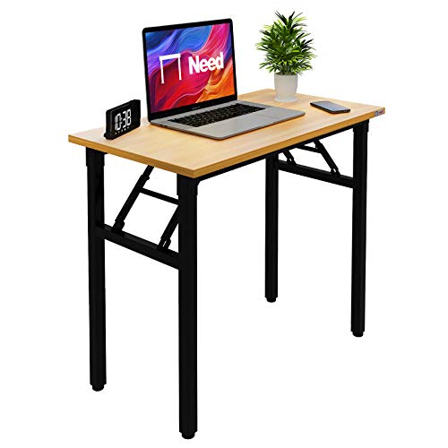 Need Folding Desk Small Desk 31 1/2" No Assembly Foldable Computer Desk for Small Space/Home Office/Dormitory,Teak&Black Frame - color: Teak & Black Frame, size: 31.5inch