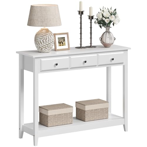 Yaheetech Console Table with 3 Drawers, 42" Entryway Table with Storage Shelves, Narrow Long Sofa Couch Tables for Living Room, Hallway, Foyer, Hall, White - color: White