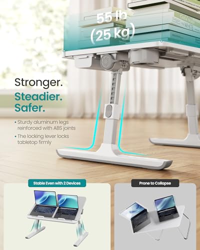 SONGMICS Bed Laptop Desk, Foldable Bed Desk for Laptop, 15.7 x 22 Inches Large Desktop, 120° Stepless Tilt, Adjustable Height, Cup Holder, Tray, Portable Bed Sofa Table, Gray ULLD113GZ01