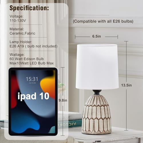 EJIAXIN Table Lamps Set of 2-13.5" Small Boho Lamp - Bedside Lamps - Farmhouse Rustic Ceramic Table Lamp for Bedroom, Living Room, Nightstand, Office, Side Desk Lamp, End Table Lamp - style: Bohemian