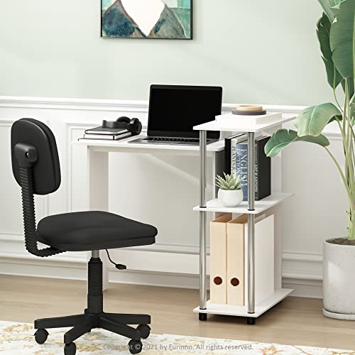 Furinno Abbott Corner Computer Desk with Bookshelf, White Oak/Chrome - color: White Oak/Chrome