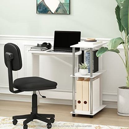 Furinno Abbott Corner Computer Desk with Bookshelf, White Oak/Chrome - color: White Oak/Chrome