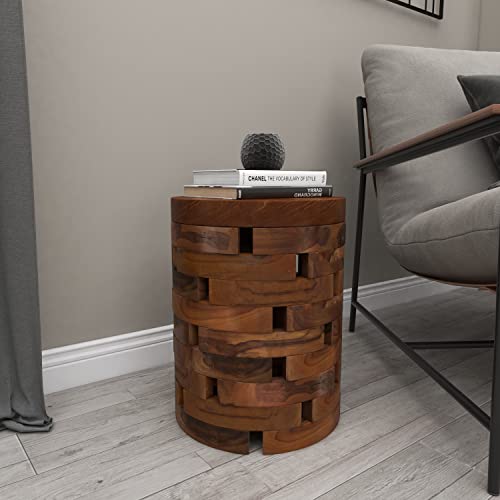 Deco 79 Teak Wood Handmade Side End Accent Table Live Edge End Table with Brick Inspired Design, Side Table 14" x 14" x 18", Light Brown - color: Light Brown, size: 14" x 14" x 18"