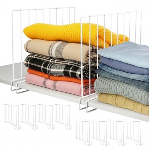 8-Pack 9" Metal Shelf Dividers for Wood Closet Shelves White | Closet Organization, Wardrobe, Bookshelf, Cabinet, Cupboard, Linen Closet Organization Easy to Install - No Tool - size: 8-PACK, style: Metal Height 9inch