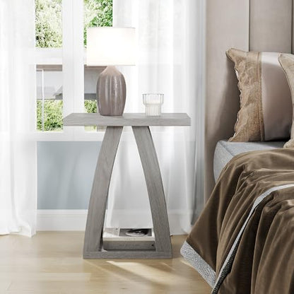 End Tables Living Room. Side Table Beside Sofa. Modern End Table for Living Room. Couch Side Table with Shelf. Grey Wood Side Tables