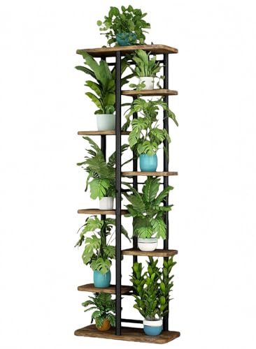 LINZINAR Plant Stand 8 Tier 9 Potted Multiple Flower Pot Holder Shelf Indoor Outdoor Planter Rack Storage Organizer for Patio Garden Corner Balcony Living Room (Black, 8 Tier) - color: Black, size: 8 Tier