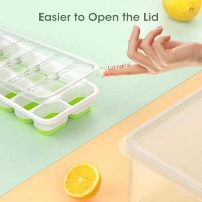 DOQAUS Ice Cube Tray with Lid and Bin - 4 Pack Silicone Ice Cube Trays for Freezer, Stackable Ice Bucket Kits with Storage Container & Scoop for Kitchen, RV, Cocktail, Coffee - color: Green