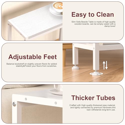 Narrow Side Table for Small Space, 2-Tier Slim End Table, Thin Nightstand, Skinny Snack Couch Table, Sofa Bedside Table, Tall Plant Stand in Living Room, Bedroom, Study, Kitchen and Balcony (White) - color: White, size: 2-Tier (7.9''D*17''W*22.8''H)
