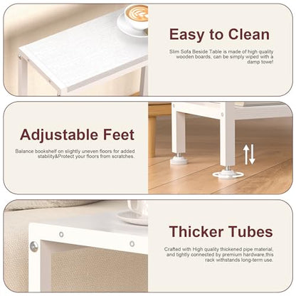 Narrow Side Table for Small Space, 2-Tier Slim End Table, Thin Nightstand, Skinny Snack Couch Table, Sofa Bedside Table, Tall Plant Stand in Living Room, Bedroom, Study, Kitchen and Balcony (White) - color: White, size: 2-Tier (7.9''D*17''W*22.8''H)
