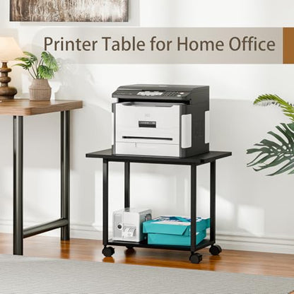 MARTY 22"x15.75" Large Printer Stand Under Desk, Rolling Cart Printer Table | 2 Tier Rolling Printer Cart with Wheels, Storage Shelf, Fit Printer/Fax/3d/Scanner, For Home Office Dorms, Heavy Duty, Black - color: Black