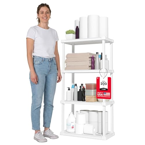 IRIS USA 4-Shelf Light Duty Plastic Storage Shelves, 200lb Capacity, 48" H x 24" W x 12" D, Medium Modular Shelving Unit Storage Organizer for Bathroom, Laundry, Garage & Home, Storage Rack - White - color: White, size: 4 Tier | 12"D x 24"W x 48"H